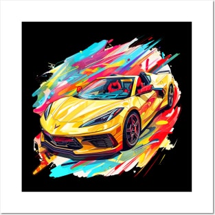 Accelerate Yellow HTC C8 Corvette Supercar Racecar Muscle Car Yellow Hardtop convertible Color Splash Corvette C8 Posters and Art